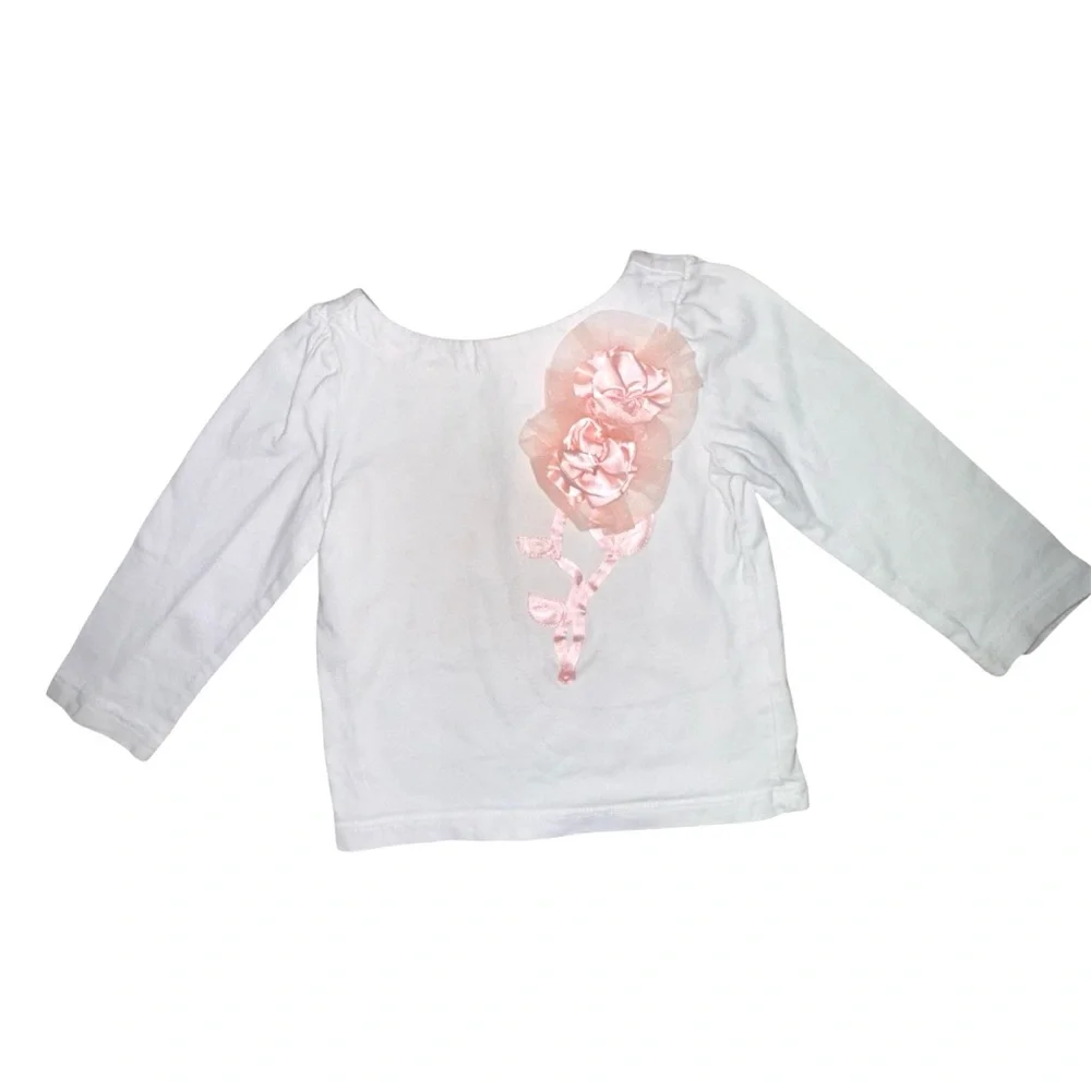 🩷3/$13🩷 Janie and Jack White Long Sleeve Tee with Pink Floral Accent